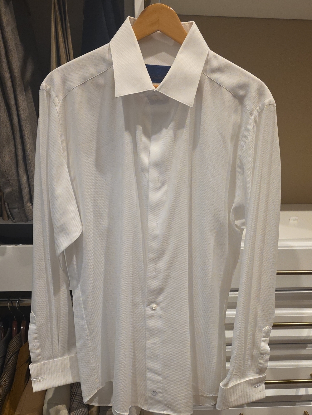 David Donahue Men's White Formal Shirt - Classic Spread Collar